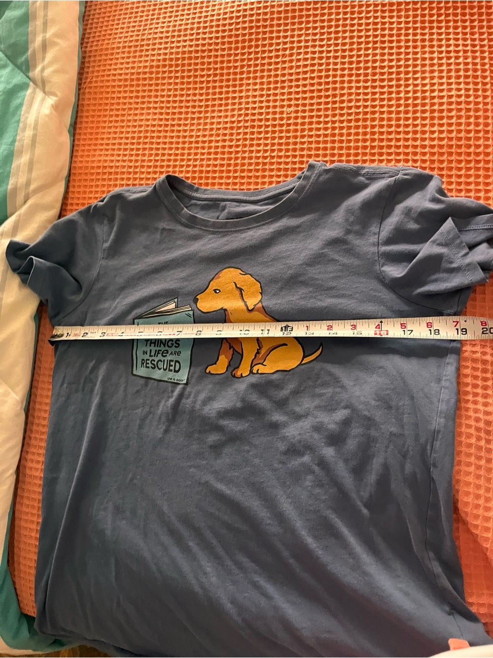 Life Is Good Blue Tee with Yellow Puppy Rescue Graphic - Picture 2 of 3